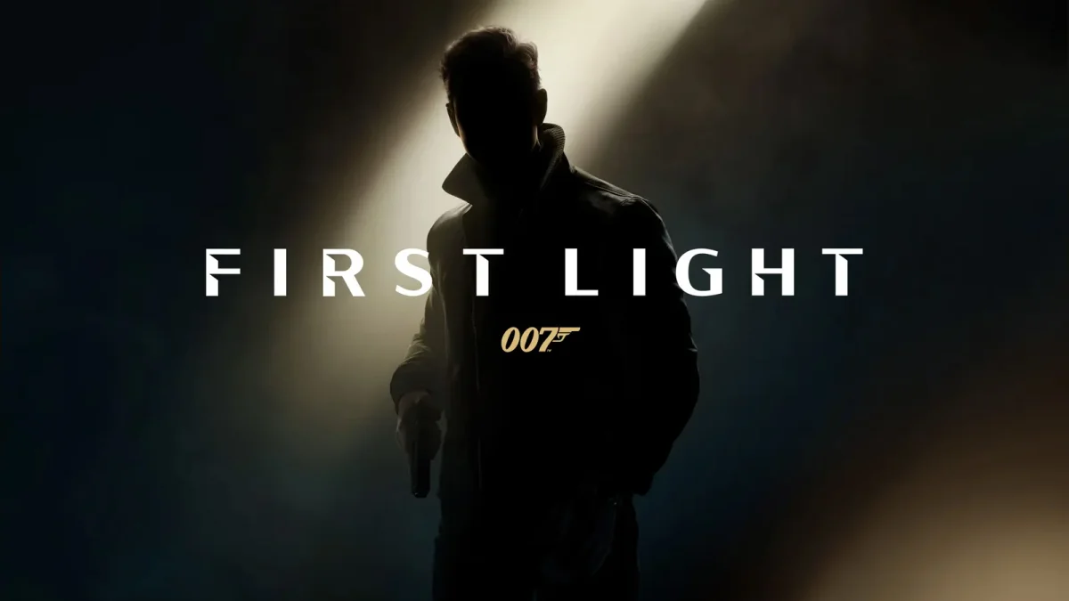 James Bond em silhueta sob o título 007 First Light em arte oficial